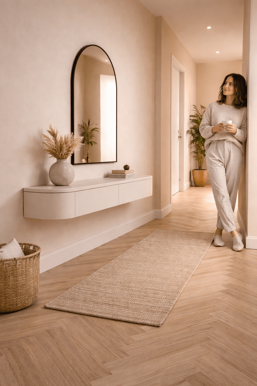 Japandi Zwevende Gangkast / Make-Up Tafel Licht Beige - Arli Walls