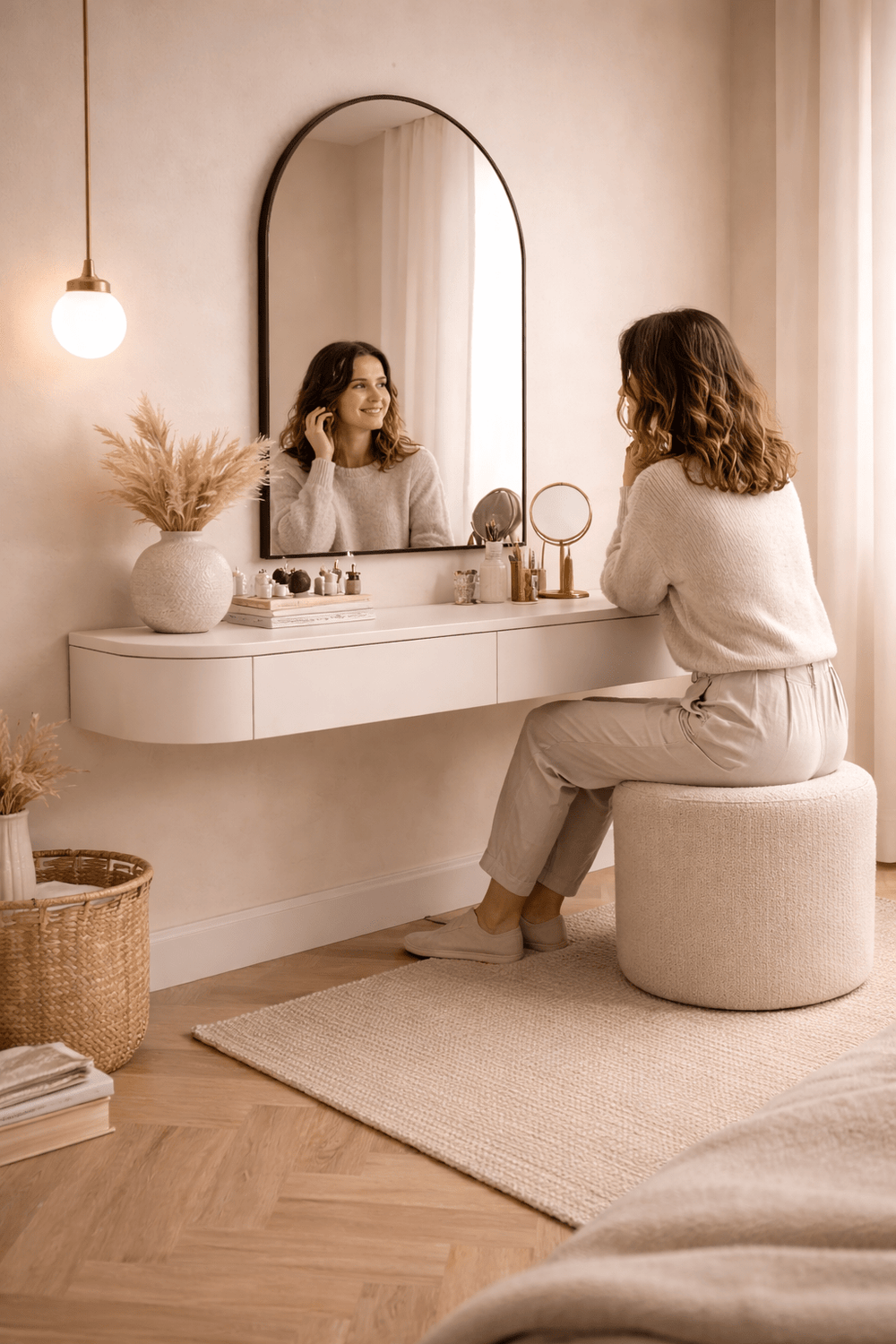 Japandi Zwevende Gangkast / Make-Up Tafel Licht Beige - Arli Walls