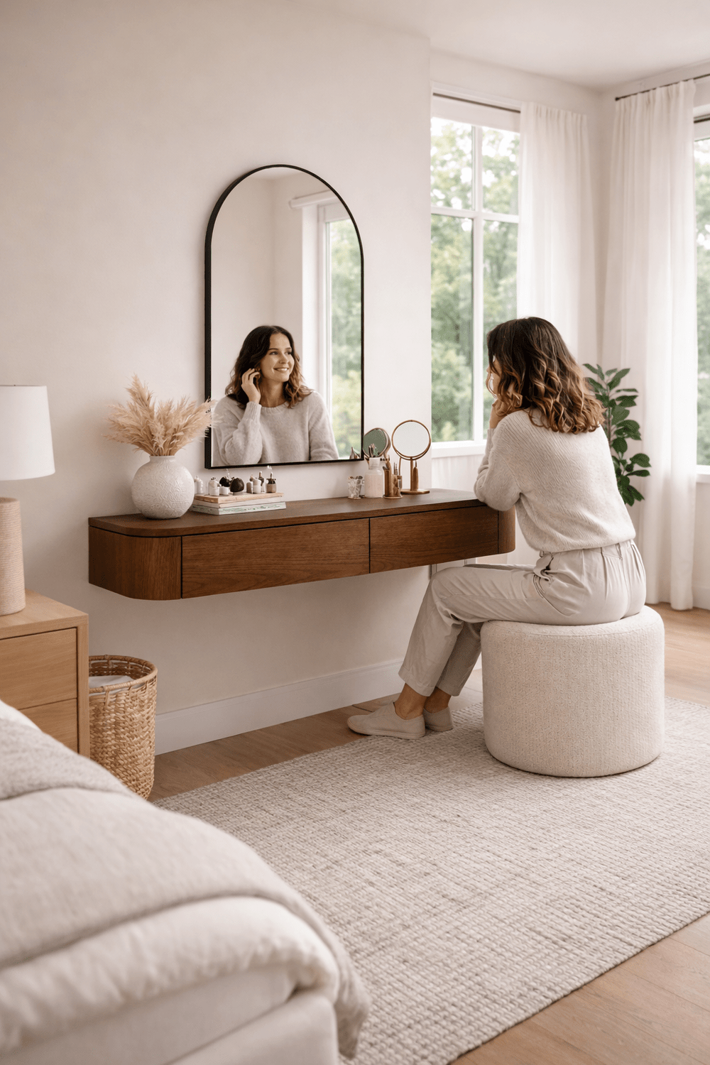 Japandi Zwevende Gangkast / Make-Up tafel walnoot - Arli Walls