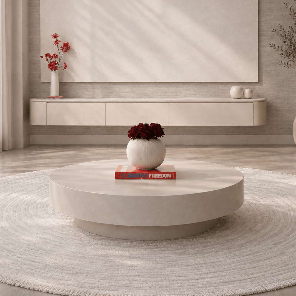 Salontafel japandi licht beige rond - Arli Walls