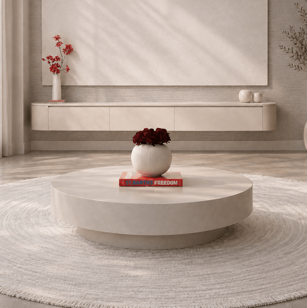 Salontafel japandi licht beige rond - Arli Walls