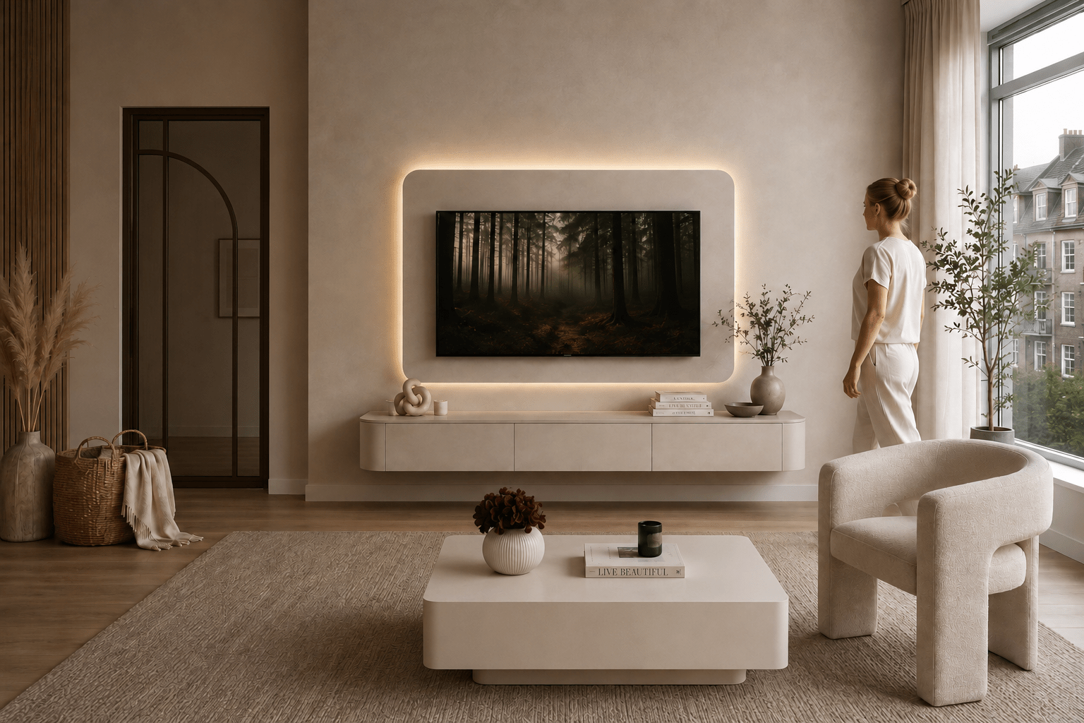 Salontafel japandi licht beige L100cm x B100cm x H38cm - Arli Walls