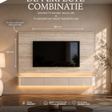 Combideal Japandi TV-Schrank Beige + TV-Dekorplatte Travertin | L180