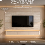 Combideal Japandi Meuble TV Beige + Plaque Décor TV Travertin | L272