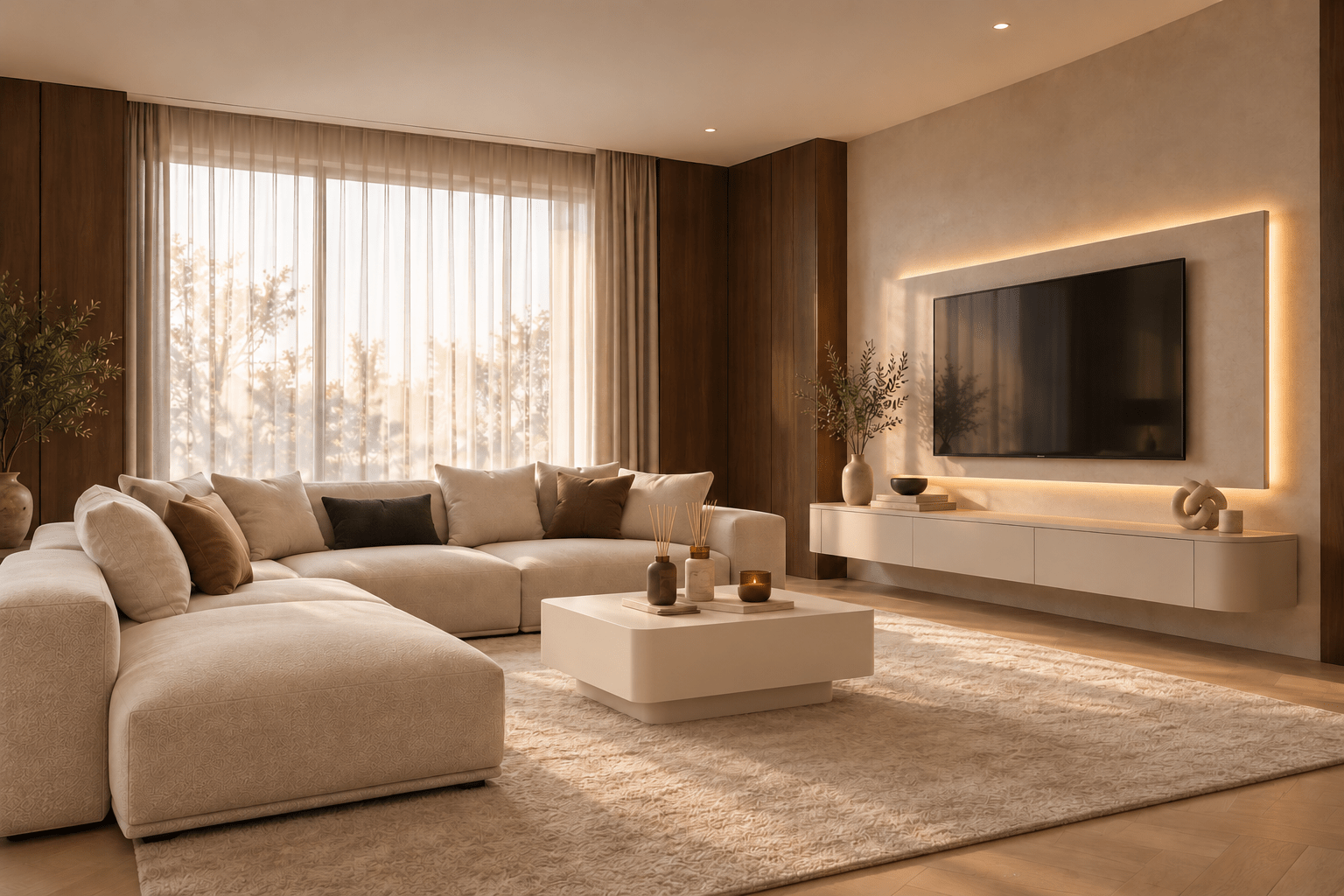Salontafel japandi licht beige L100cm x B100cm x H38cm - Arli Walls