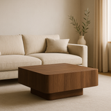 Salontafel Japandi walnoot - Ronde Hoeken L100cm x B100cm x H45cm