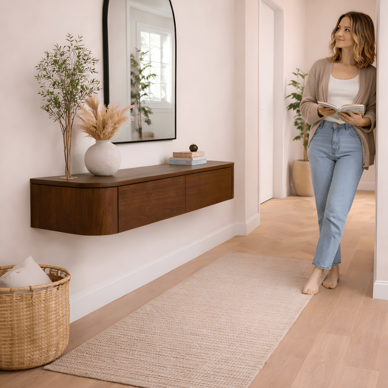 Japandi Zwevende Gangkast / Make-Up tafel walnoot - Arli Walls