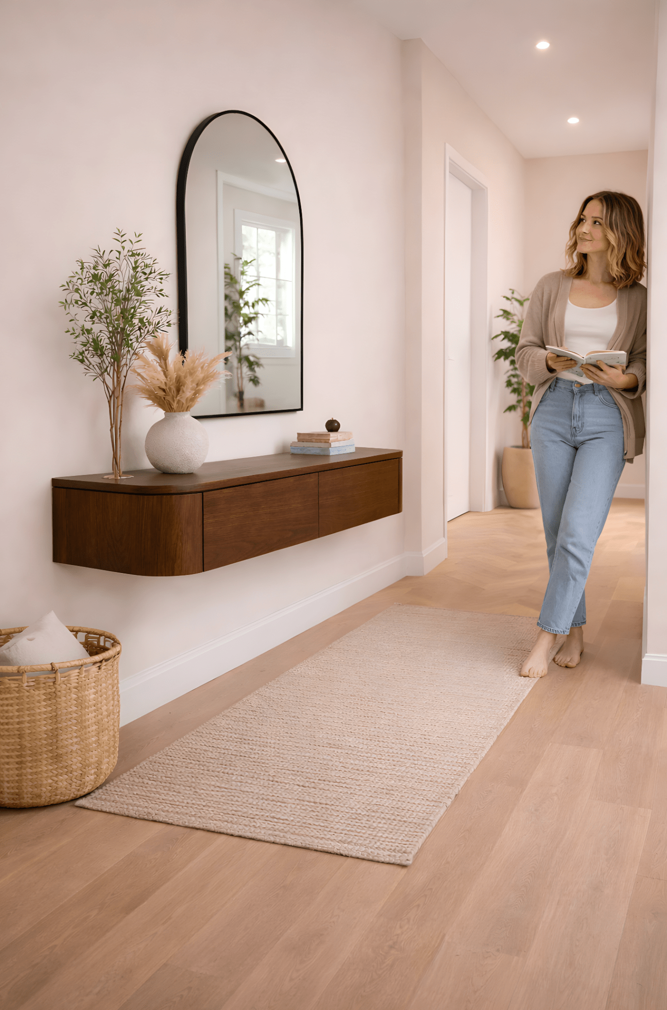 Japandi Zwevende Gangkast / Make-Up tafel walnoot - Arli Walls