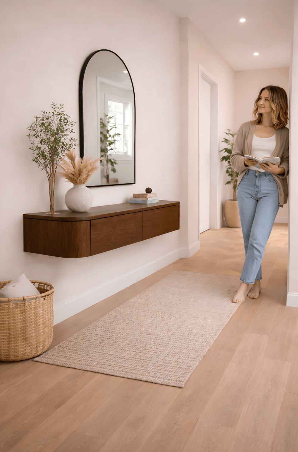 Japandi Zwevende Gangkast / Make-Up tafel walnoot - Arli Walls